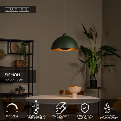 Lucide SIEMON - Pendant light - Ø 40 cm - 1xE27 - Green - USP